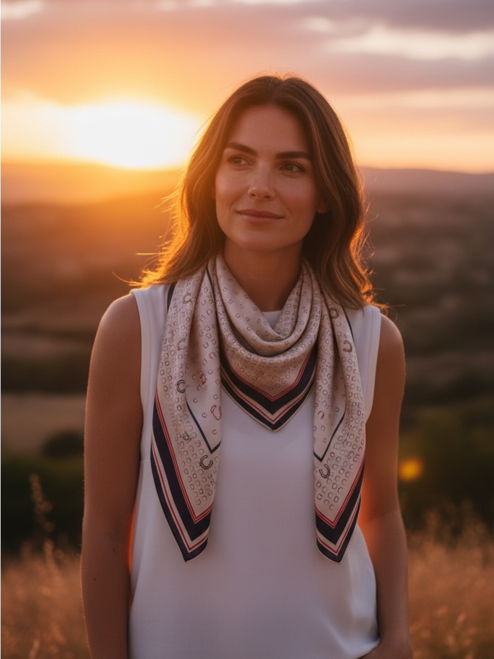 Christian Dior ✨ Ivory Patterned Square Scarf with Navy & Red Border - Picture 2 of 4